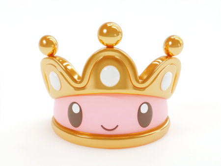 3D rendering of a golden crown icon isolated on a white background, with a simple design and no shadow under the head. The background is white, with no gradient. The style is a simple element, in a gold color. This was created using C4D rendering and the OC renderer, resulting in high-definition details and high-resolution imagery. --ar 4:3 --v 6.1 Job ID: cf5dbea7-0193-44dd-952f-ee95ff8b778aの素材