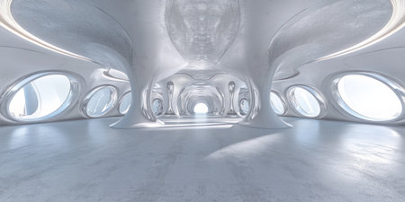 360-degree seamless HDRI environment, a white futuristic interior room with futuristic architecture, symmetrical composition, high resolution, seamless HDRI environment, seamless HDRI equirectangular, seamless HDRI environment, seamless HDRI of the space. --ar 2:1 --v 6.1 Job ID: fc11c096-947d-4e9e-bc73-81be340c08ccの素材