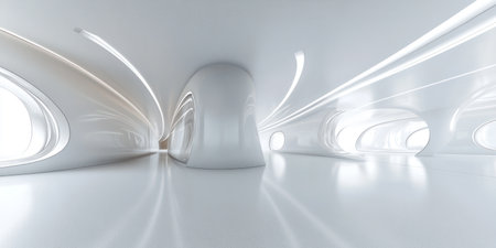 360-degree seamless HDRI panorama, a futuristic white hall with curved walls, minimalist design, high resolution, Unreal Engine, photorealistic, in the style of Unreal Engine. --ar 2:1 --v 6.1 Job ID: dd9163bb-1a0f-40c7-9430-d4ce3693fd14の素材
