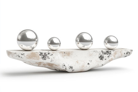 3D illustration of a balance concept with silver balls on a beam, isolated on a white background, high-resolution photography. --ar 3:2 --v 6.1 Job ID: 4f085c38-860c-426d-b20a-b8b3e3cd07deの素材