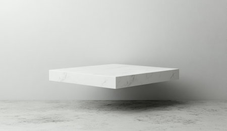 3D rendering of a floating, minimalistic white geometric platform on a light grey background. --ar 26:15 --v 6.1 Job ID: 2f3abc55-5e93-4957-b1bd-10dc14b0c8fbの素材