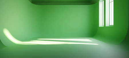 3D rendering of an empty studio space with a gradient green color background for product display, presentation design, and vector illustration. Minimal studio room background for mockup, copy text area, and banner template. --ar 11:5 --v 6.1 Job ID: 0ca468b2-c035-4427-992d-eb0af9d4d928の素材