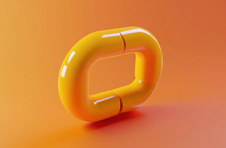 3D icon of a yellow chain link symbol on an orange background, in a minimalistic style with high detail, rendered using Octane and HDR. --ar 23:15 --v 6.1 Job ID: 7b16c489-8632-4be5-94f6-20f203c034c7の素材