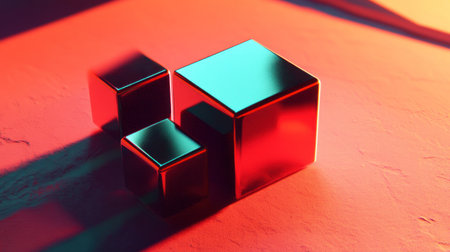 A colorful isometric cube with three smaller cubes on the side, set against an orange background. The large cube stands out against its tiny surroundings, creating a striking contrast. It has rounded corners that give it a soft, elegant simplicity. This design symbolizes growth or new beginnings. --chaos 30 --ar 16:9 --v 6.1 Job ID: 8fa8bced-70d5-4bb1-ae8e-c088298392bdの素材
