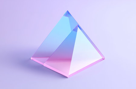 3D isometric icon, three blue and pink triangles, one over the other like in a triangular pie chart, light purple background, white color for a frosted glass material. --ar 23:15 --v 6.1 Job ID: e1205dc6-af7a-4b62-ab9f-823735d5e022の素材