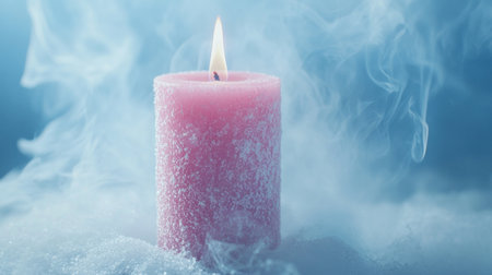 Christmas background with a pink candle, snow, and Christmas decorations on a blue bokeh light background. Copy space for text. New Year greeting card template design, stock photo contest winner, high resolution. --chaos 30 --ar 16:9 --v 6.1 Job ID: 386d7bb0-dc00-4a79-973c-a9c9f0abc057の素材