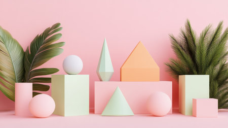 Colorful geometric shapes and symbols on a pink background, a simple design, 3D rendered illustration, in the style of 80s aesthetics. --chaos 30 --ar 16:9 --v 6.1 Job ID: 7ef920ae-9510-4661-b4fc-78b5bcae20e1の素材