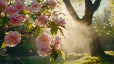 A close-up of delicate pink cherry blossoms, with their petals delicately falling off the branch in the soft spring breeze. The background is blurred to highlight the flowers and create an atmosphere of tranquility and beauty. This photo was taken using a Canon EOS R5 camera. --chaos 30 --ar 16:9 --v 6.1 Job ID: e57c721e-83df-4579-82d8-e3bde52d7c03の素材