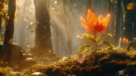 A young plant sprouting from the soil, with sunlight shining on it, symbolizing growth and new beginnings. The background is blurred to emphasize the sun rays. --chaos 30 --ar 16:9 --v 6.1 Job ID: b7f60e12-b32c-4ac2-946e-4491dde2fbf2の素材