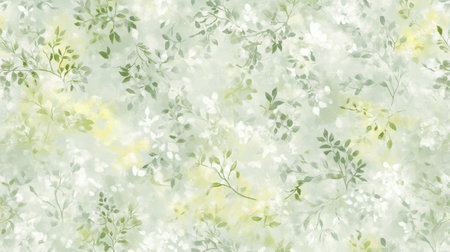 A seamless pattern with watercolor-inspired hues of yellow and silver-green, its intricate details captured in vibrant shades of gray and green on an isolated canvas background. The design incorporates lime gray and sage green, using digital painting techniques. --chaos 30 --ar 16:9 --v 6.1 Job ID: e9e4688d-8b7a-40ec-ab19-022da7d908faの素材