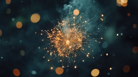 A wide panoramic background with golden glitter and fireworks for a New Year celebration, with a copy space area. A golden firework display in the night sky with bokeh lights. A festive scene of joyous New Year celebrations. --chaos 30 --ar 16:9 --v 6.1 Job ID: 892cc68b-ccb1-455b-9377-60829089d78fの素材
