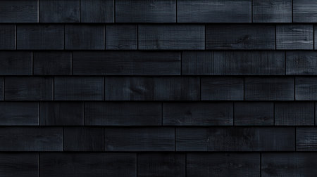Black-colored roof shingle texture background banner, seamless pattern of a black wooden wall with wood slats. --chaos 30 --ar 16:9 --v 6.1 Job ID: b78e0fa9-0ff3-4653-869e-7a044b9b852aの素材