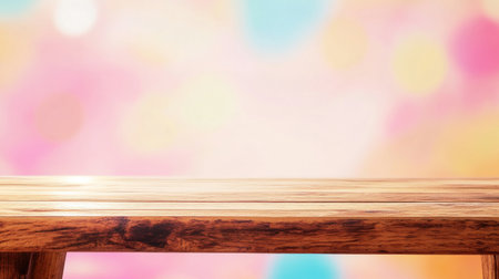 Autumn background with a wooden table and beautiful autumn leaves on a colorful, sunny background. Exuberant illustrative style, digital art, stock photo, blur effect, bright background, wooden table in the foreground, colorful leaves, blurred bokeh background, copy space for text, fall season concept. --chaos 30 --ar 16:9 --v 6.1 Job ID: 288d5a15-4f8f-4381-ac3a-e23443deba2cの素材