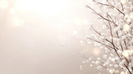 A close-up of willow catkins on the branches, with a blurred background. The focus is on the fluffy white buds with brown tips, symbolizing spring and renewal. A warm color palette adds a sense of warmth to the scene. The background features soft hues that create depth and space for text or design elements. This banner captures the essence of nature during the Easter season. --chaos 30 --ar 16:9 --v 6.1 Job ID: eab50a7d-527f-46d1-8240-5232b3c0d15eの素材