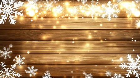 A wooden background with bokeh lights and snowflakes for Christmas, perfect as an online store banner. The wood has warm tones of brown to orange that contrast beautifully against the white snowflake details. This design is ideal for conveying holiday cheer in your web presentation or e-commerce website. --chaos 30 --ar 16:9 --v 6.1 Job ID: 2a925672-2468-4987-a94d-be5e5d1cae01の素材