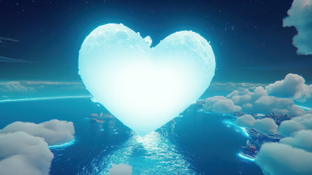 A full moon shines brightly in the night sky, casting its silver light onto an endless sea of shimmering blue water. Dark clouds cover most of it, creating a mysterious and romantic atmosphere. The scene is set against a backdrop of dark, starry skies, adding to the overall tranquility and beauty of nature's creation. --chaos 30 --ar 16:9 --v 6.1 Job ID: d92456e0-d319-4b97-ad23-c0b436f555fdの素材