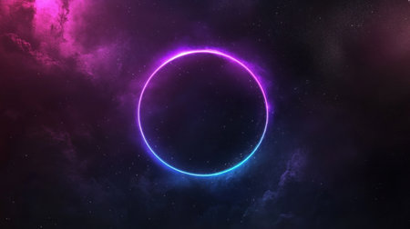 A dark background with numerous stars, the center of which is an illuminated circle, with light particles in blue and purple hues. The circular shape forms a ring around it. There should be no other elements on top or bottom of the picture except for the starry sky. This scene resembles space and the cosmos. In the style of a cosmic theme, it creates depth through volumetric lighting and highlights. It's a high-quality, high-resolution photograph with an overall composition that evokes mystery and beauty. --chaos 30 --ar 16:9 --v 6.1 Job ID: 8e25b540-2801-4329-aee1-398a1f93a01eの素材
