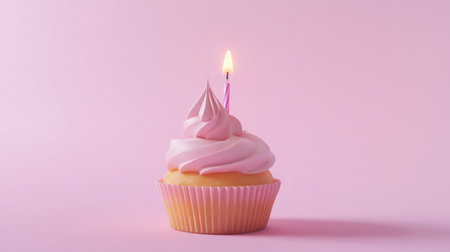 Beautiful birthday cupcake with a candle on a pastel background, banner design. Birthday party concept. Simple, minimalistic style, 3D rendering illustration. Kawaii, cute, pastel colors, detailed, high resolution, professional photograph, high-quality render. --chaos 30 --ar 16:9 --v 6.1 Job ID: 60a37e68-4d89-405e-a776-15ea95a1dff0の素材