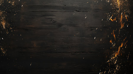 A black wooden background with fireworks on the right side, creating an atmosphere of celebration and joy for New Year's Eve or other festive events. The dark wood texture adds depth to the scene, while the colorful sparks from firecrackers add excitement. This backdrop is perfect as a base design element in graphic designs or web banner designs. It creates space for text or graphics and enhances the overall visual appeal. --chaos 30 --ar 16:9 --v 6.1 Job ID: f6237731-c159-4fad-a138-60cbea01edf8の素材