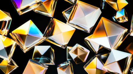 Iridescent shapes, chrome reflections, 3D rendering, black background. --chaos 30 --ar 16:9 --v 6.1 Job ID: 6acf9045-723e-40e7-aad4-86ec7efdfb60の素材