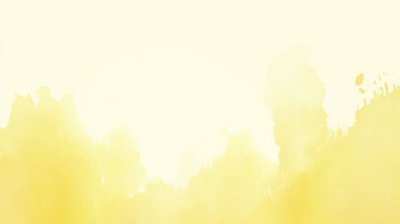 White and yellow watercolor background with a border of light yellow and white watercolor splashes, empty center. The background is made up of delicate brush strokes in shades of pale lemon yellow and soft cream on an isolated white canvas. There's space at the top for text or design elements. This presentation should have a light and airy feel suitable for children's illustrations. It can be used as a banner or header for various social media images or graphics. --chaos 30 --ar 16:9 --v 6.1 Job ID: 95de7609-5545-44d1-9bb7-5be8f7e21565の素材