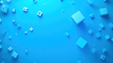 Blue background with three-dimensional geometric shapes, 3D rendering of blue plus signs and squares in the center, simple composition, minimalism, high resolution, high quality, high detail, minimalist style, simple design --chaos 30 --ar 16:9 --v 6.1 Job ID: f447afad-b2c1-414d-85fd-27d6ebd8782fの素材