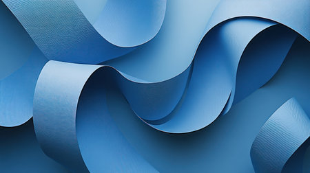 Blue ribbon, curved shape, flat design, simple background, high resolution, professional photography. High-quality 3D rendering of blue ribbons with soft edges floating in the air on a solid-color background. The ribbons create an elegant and dynamic pattern that adds depth to the composition. This image is suitable for various creative projects like graphic designs or digital illustrations. --chaos 30 --ar 16:9 --v 6.1 Job ID: cf22a36e-3b65-4894-9059-03edbdc0ce65の素材