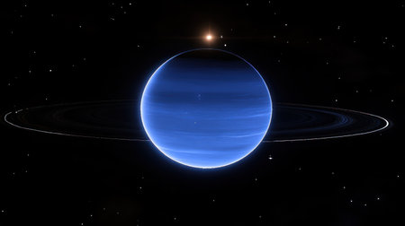A blue, glowing planet Earth is centered in the foreground, with stars and space in the black background. The light from the Earth illuminates the surrounding dark space. A small star shines on top of it. --chaos 30 --ar 16:9 --v 6.1 Job ID: f568e91f-8189-4416-9201-aa219ac01268の素材