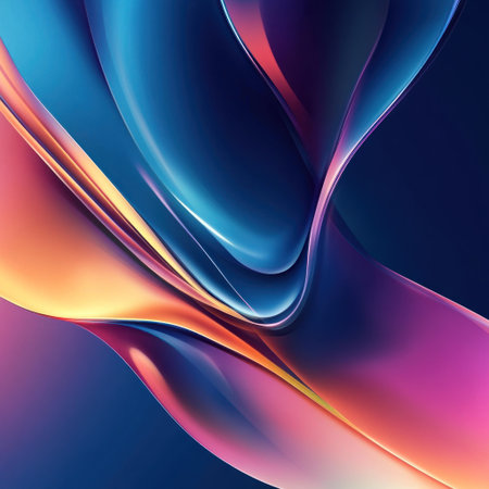 A blue background with colorful, wavy lines and curves, a gradient of neon colors flowing down the page, a dark, black shape in front of it, a smooth and shiny surface, a simple and elegant design, a sense of movement or fluidity to convey energy, a vibrant color palette that reflects vibrancy and excitement, a high-resolution digital illustration, a close-up view focusing on texture and detail, a modern aesthetic with a touch of boldness and creativity. --v 6.1 Job ID: 984de579-5420-4e1a-b4bc-705debfaf864の素材