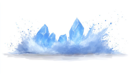 Ice cubes and water splash on a white background, detailed illustration, very sharp focus, high-resolution digital art in the style of Krenz Cushart and Tom Bagshaw, DnD book cover design, blue colors, white background, transparent PNG layer with white background, PNG file. --chaos 30 --ar 16:9 --v 6.1 Job ID: db217e7e-6f94-4096-b625-4336ba2d8fccの素材
