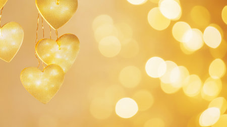 Yellow background with heart-shaped bokeh lights, pastel yellow color, banner design, copy space on the right side, high-resolution photography. --chaos 30 --ar 16:9 --v 6.1 Job ID: e4053efc-2c5c-46ad-8852-0345d996b1a4の素材