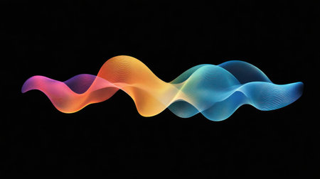 Iridescent holographic fluid waves on a black background, 3D render, colorful gradient. --chaos 30 --ar 16:9 --v 6.1 Job ID: 6b68898e-4aaa-4d06-acbe-7251210e143eの素材