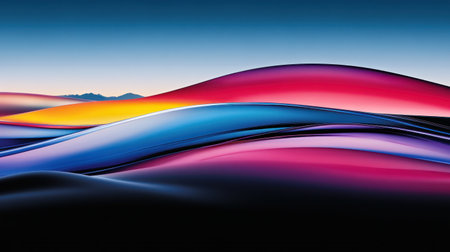 Vibrant holographic neon color waves on a black background. Abstract fluid liquid cloth, metal poster design. Digital art wallpaper print. --chaos 30 --ar 16:9 --v 6.1 Job ID: 5d413255-894b-4fba-9eb7-aec8f02031d6の素材