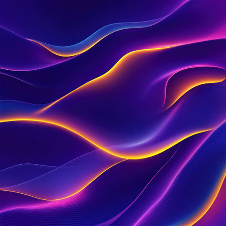 vibrant purple background with colorful neon waves, dark blue and yellow gradients, gradient, smooth curves, liquid shapes, minimalistic, psychedelic style, fluid forms, simple lines, dynamic composition, grainy texture, iridescent color palette, vibrant gradients, holographic colors, hyper-realistic, octane render, high resolution, by Michael Whelan, by Atef Ben rendered in cinema4d, flat design, poster art, volumetric lighting, sharp focus, symmetrical, depth of field, full frame camera --v 6.1 Job ID: 5baa7404-ad9c-46c2-a219-6decea661b60の素材