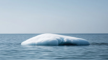 Photo of an iceberg floating in the ocean, with most of it submerged and only a small part above the surface showing as snow-covered ice, against a backdrop of a blue sky and a calm sea. The concept symbolizes hidden danger or a zombie apocalypse underwater, with no text on the image. --chaos 30 --ar 16:9 --v 6.1 Job ID: 44872a98-45fa-407a-a0ef-ff3469d971e1の素材