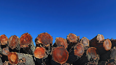 Pile of cut wood against a blue sky with the sun, panoramic banner, panoramic view. Pile of cut wood in the style of P_blades, UNDER_027843. --chaos 30 --ar 16:9 --v 6.1 Job ID: 9af7c81e-8914-4361-8d52-8dee447794daの素材