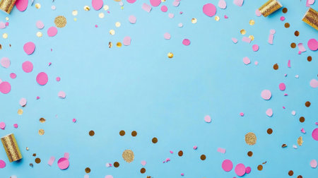 Fireworks, golden glitter, and colorful confetti on a blue background with copy space for New Year's celebration. Background banner design. Banner with fireworks, gold streamers, and bokeh lights. Festive background with copy space. 8K, high resolution. --chaos 30 --ar 16:9 --v 6.1 Job ID: 268cd11f-bbd2-405b-8c89-35f20c2b69bcの素材