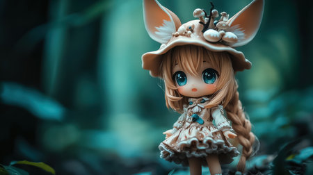 Cute anime doll style, chibi deer girl wearing hat and dress made of mushroom in the forest, soft focus lens effect, macro photography, studio lighting, high resolution, intricate details, super detail, best quality --chaos 30 --ar 16:9 --v 6.1 Job ID: 845dcdf0-287c-4872-b039-4e5847bf773fの素材