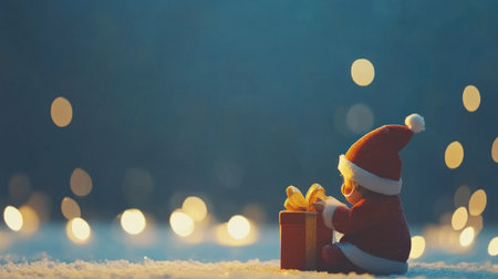 Santa Claus opening a magical Christmas present, against a blue background with lights and a bokeh effect, in the style of high-resolution photography, banner design. --chaos 30 --ar 16:9 --v 6.1 Job ID: 298ce256-a99b-4090-8fa7-467d63dd4dbeの素材