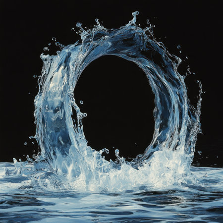 A water splash forming the shape of an O in front of a black background, in the style of blue color. --v 6.1 Job ID: 14e101eb-1bf4-4f68-85e8-5164cabb3d70の素材
