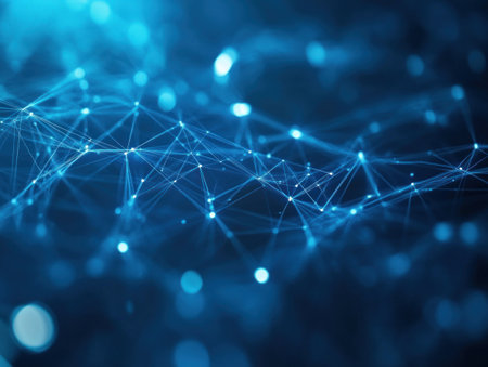 Blue background with abstract white lines and light effects, representing technology or digital innovation. --ar 4:3 --v 6.1 Job ID: 3f8b1fee-bf38-4403-85cc-235047f15dc0の素材