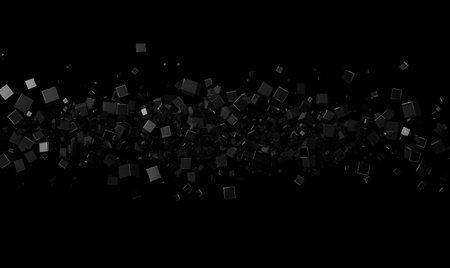 Abstract black background with cubes and squares, 3D rendering, minimalistic design, monochrome palette, blurred edges, floating shapes, depth of field effect, high resolution. --ar 5:3 --v 6.1 Job ID: 3128b528-22eb-42d4-9c27-48e937dcea78の素材