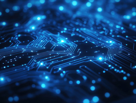 Blue background with abstract white lines and light effects, representing technology or digital innovation. --ar 4:3 --v 6.1 Job ID: 3f8b1fee-bf38-4403-85cc-235047f15dc0の素材