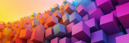Colorful rainbow background of 3D cubes in different sizes. Background with cubes in bright colors for design, banner, or wallpaper. --ar 3:1 --v 6.1 Job ID: 0c3d90c4-6900-4f0f-bad8-81af0dea178dの素材
