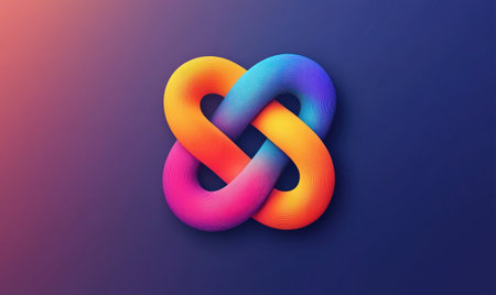 Abstract minimalistic, colorful logo of a knot with a gradient background, in the style of Rob Janoff and Jacek Yerka, 3D render. --ar 5:3 --v 6.1 Job ID: 58829fb7-4801-4585-a401-6119e43bb2d3の素材