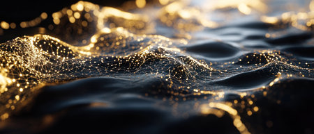 A white and gold neural network on a black background, cinematic and hyperrealistic. --ar 7:3 --v 6.1 Job ID: b1f9c339-0d97-4498-af16-6bb5d8bfdfc7の素材