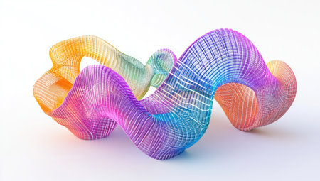 Colorful curved lines, 3D rendering, isolated on white background, colorful, purple blue green orange yellow pink color, fluid and dynamic composition, highly detailed, high resolution --ar 53:30 --v 6.1 Job ID: 85305711-b5b5-4e48-a32d-94adc3845335の素材
