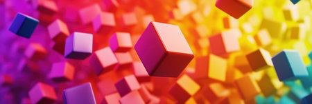 Colorful rainbow background of 3D cubes in different sizes. Background with cubes in bright colors for design, banner, or wallpaper. --ar 3:1 --v 6.1 Job ID: 0c3d90c4-6900-4f0f-bad8-81af0dea178dの素材