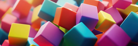 Colorful rainbow background of 3D cubes in different sizes. Background with cubes in bright colors for design, banner, or wallpaper. --ar 3:1 --v 6.1 Job ID: 0c3d90c4-6900-4f0f-bad8-81af0dea178dの素材