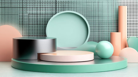 An abstract, minimalistic 3D scene with geometric shapes and pastel colors. --chaos 30 --ar 16:9 --v 6.1 Job ID: 2c19663c-a61e-4af0-99b2-64ce33c26593の素材